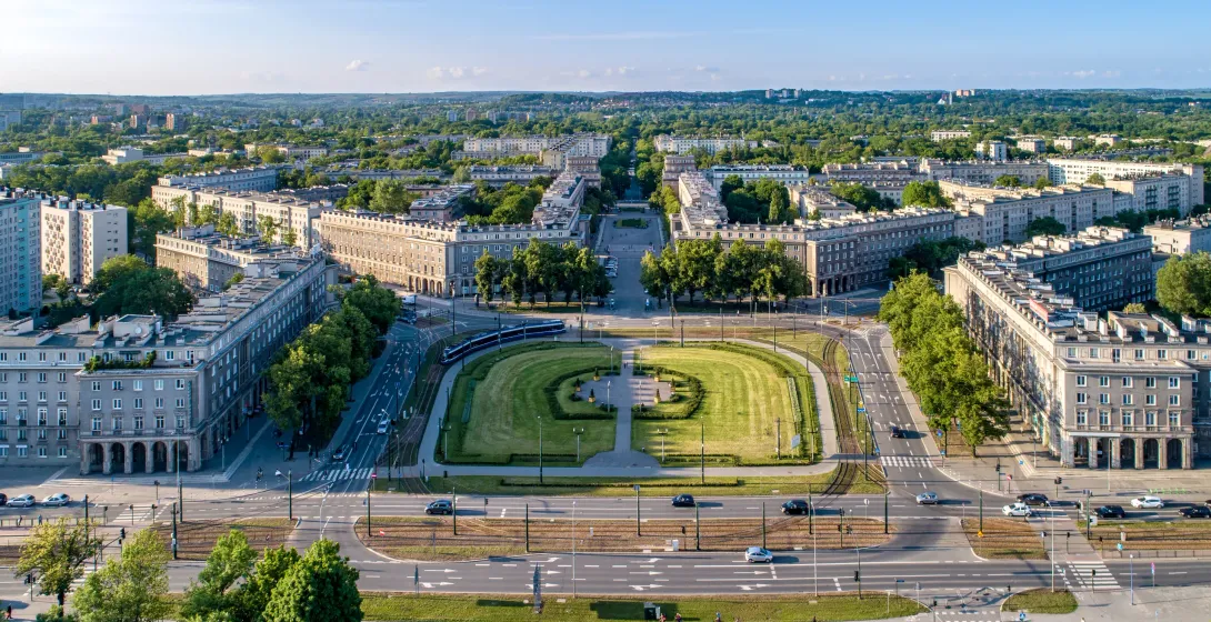 Luftbild des Plac Centralny in Krakau, Polen.