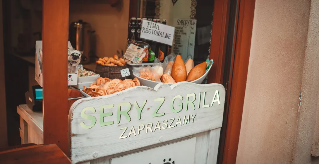 Grilled cheese and regional beer stand in Krakow.