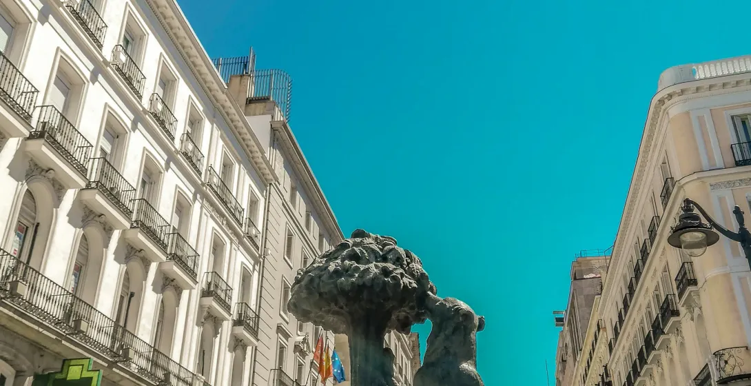 Iconic Bear and Madroño statue in Madrid, Spain.