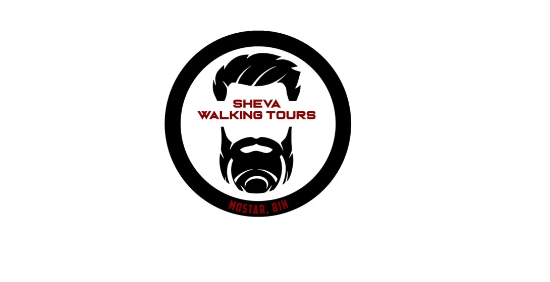 Sheva Walking Tours Logo: Eine stilisierte Illustration eines Männerkopfes mit Bart, die für Wanderungen in Mostar steht.