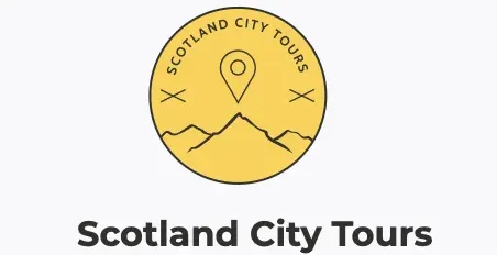 Logotipo de Scotland City Tours: un círculo amarillo con montañas y un alfiler de ubicación.