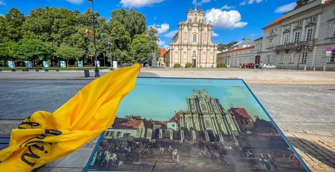 Kościół Wizytek w Warszawie, Polsce, piękny kościół barokowy pokazany z historycznym obrazem.