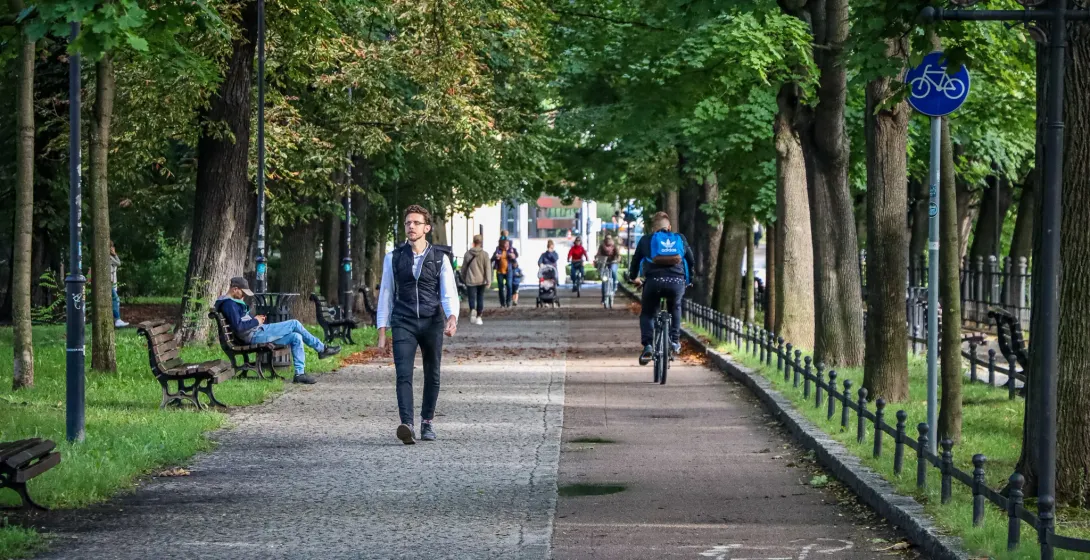 Spokojny spacer po parku we Wrocławiu.