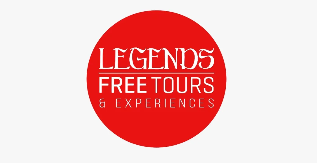 The logo for Legends Free Tours & Experiences, featuring white text inside a red circle on a white background.