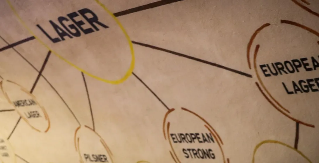 A close-up of a chart showing different types of lager beer, including European and American varieties.