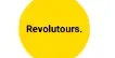 Logotipo de Revoultours: un círculo amarillo con el nombre de la empresa.
