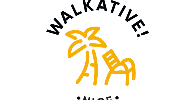 Logo de Walkative con palmera amarilla y silla de playa. Texto 'WALKATIVE' arriba, '™TOURS' abajo sobre fondo oscuro.