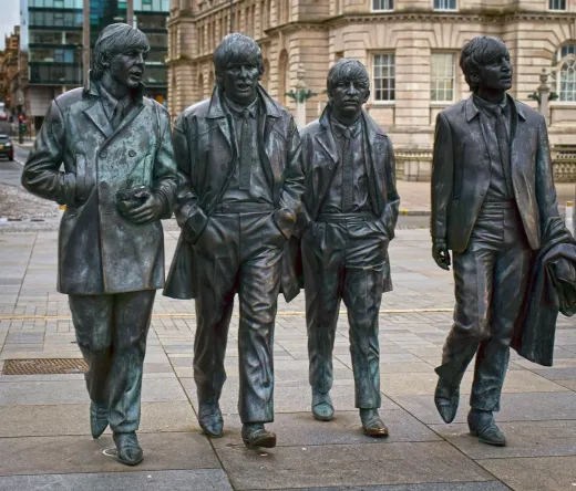 Bronze Beatles statues in Liverpool, England.