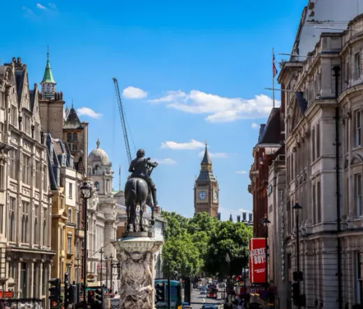 A London street scene with Big Ben in the background.