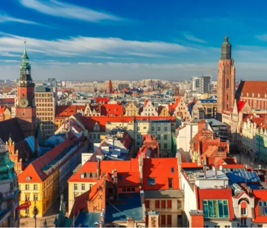 Panoramic view of Wrocław's Old Town, showcasing its colorful architecture and iconic landmarks.