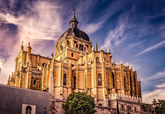 The majestic Almudena Cathedral in Madrid, Spain.