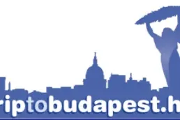 Blue silhouette logo of Budapest skyline with St. Stephen's Basilica dome, Liberty Statue, and "Triptobudapest.hu" text.