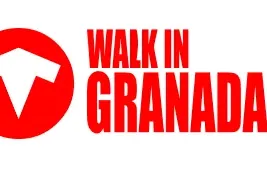 Red circular logo with a white arrow icon and the text 'WALK IN GRANADA' in bold red letters on a white background.