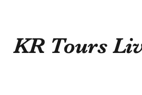 Logo for KR Tours Liverpool featuring the company name, intertwined 'KR' letters, a colorful umbrella, and 'Safe travels' ...