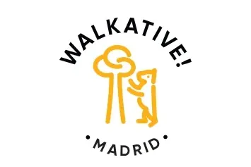 Walkative logo for Madrid with a stylized golden-yellow bear standing on its hind legs next to a tree, on a white background.