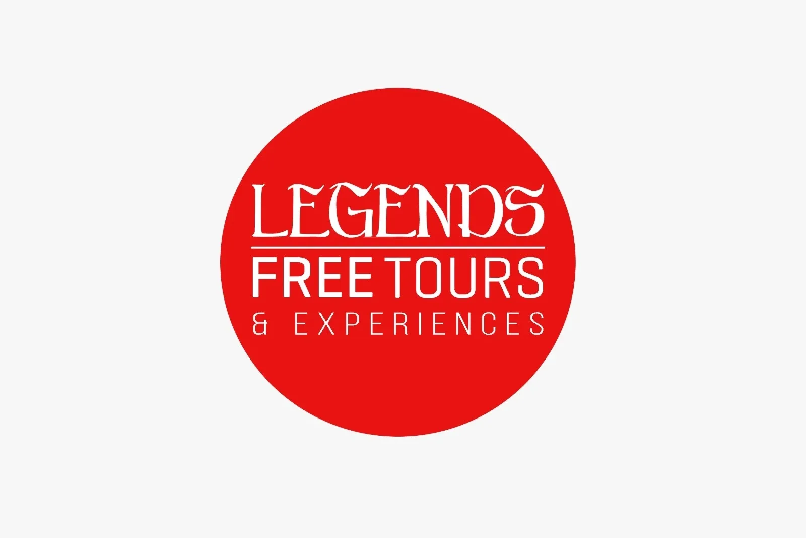 Das Logo von Legends Free Tours & Experiences, mit weißem Text in einem roten Kreis.