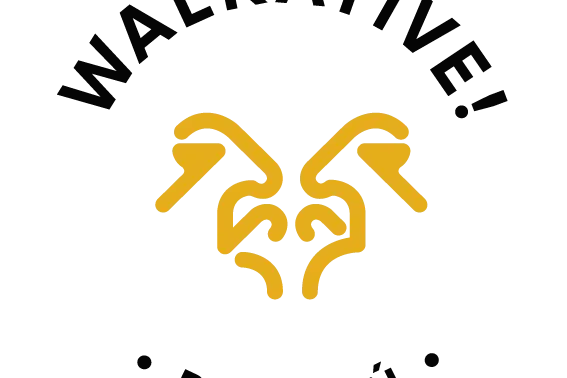 Walkative logo with stylized yellow abstract heart shape and black text 'WALKATIVE' above, 'POZNAN' below.