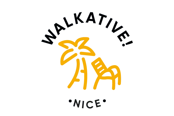 Walkative-Logo mit gelber Palme und Liegestuhl. Text 'WALKATIVE' oben, '™TOURS' unten auf dunklem Hintergrund.