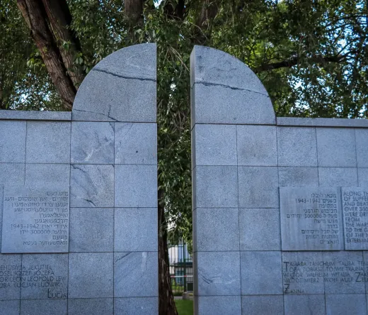 Granite memorial in Warsaw, Poland, commemorating victims of the Warsaw Ghetto.