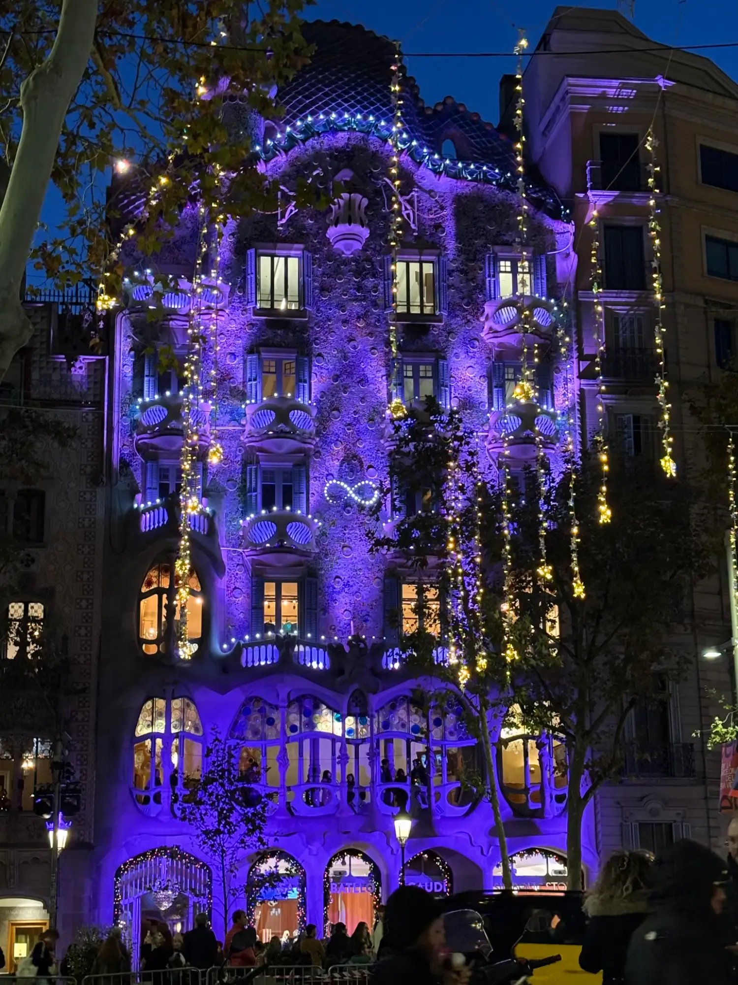 aChristmas lights on Gaudí's Casa Batlló