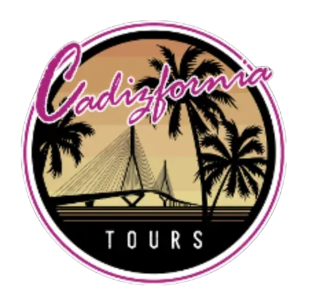 Cadizfornia Tours logo: a sunset scene with a bridge and palm trees.