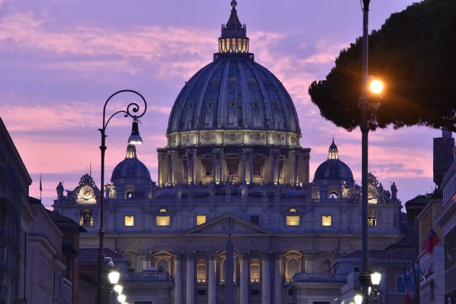 St. Peter's Basilica in Rome at twilight.