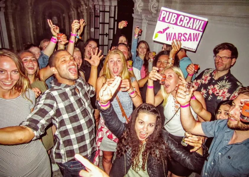 A fun group on a Warsaw pub crawl.