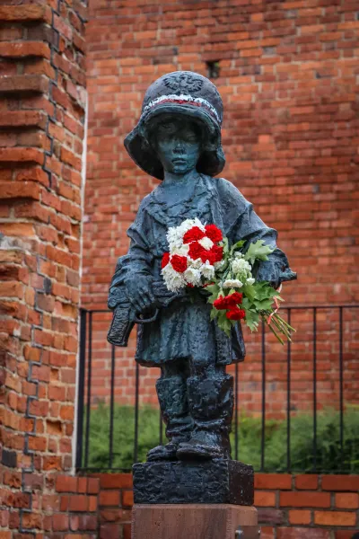 Bronze statue of a young insurgent in Warsaw, Poland.