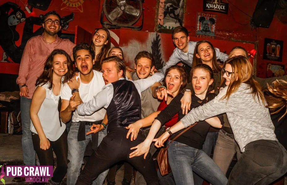 A fun group on a Wroclaw pub crawl.