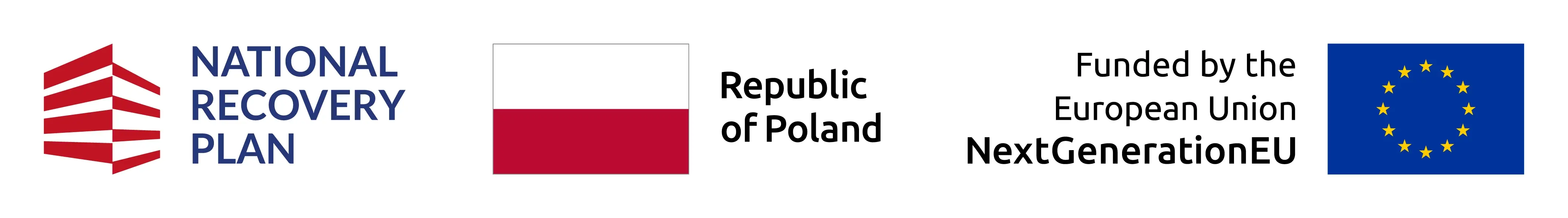 Logotipos del Plan Nacional de Recuperación, la República de Polonia y la Unión Europea