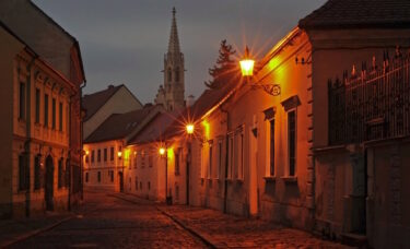 A dark Bratislava street in the evening